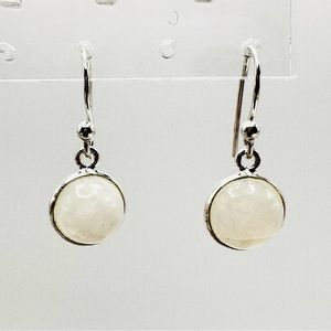 STERLING SILVER 925 Dangle Moonstone Cabochon Earrings Fish Hook Ear Wires